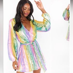 Show Me Your MuMu Wear Me Out Dress, Rainbow sequin size XS